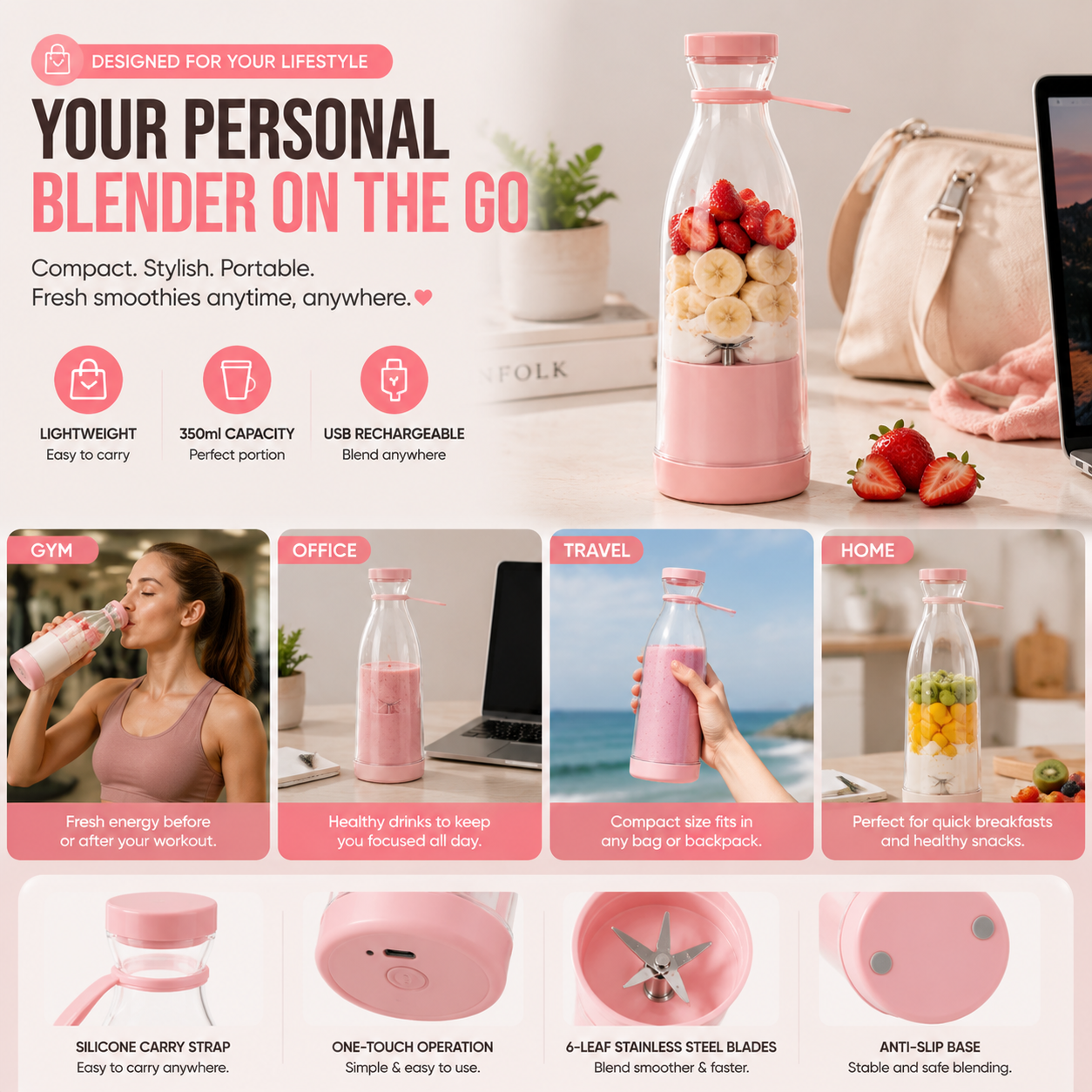 ✨ Mini Portable Blender Bottle – Make Fresh Smoothies, Juice & Shakes Anytime