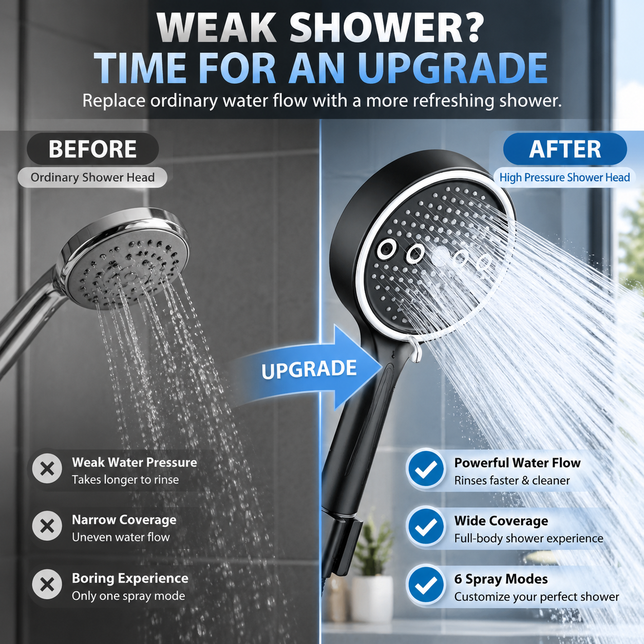 🚿 50% OFF 6-Mode High-Pressure Handheld Shower Head – Spa-Like Comfort at Home