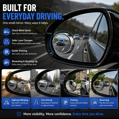 🚗 2-Pack 360° Adjustable Blind Spot Mirrors – Wide-Angle HD Car Side Mirror