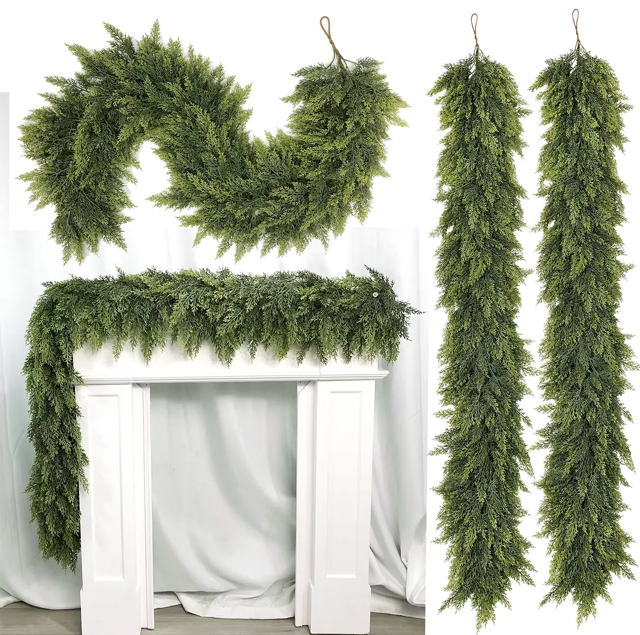 🏠 CHRISTMAS FAVORITE | Artificial Cedar Garland 2-Pack – 6 FT Faux Greenery for Mantels, Tables, Stairs & Walls