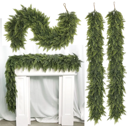 🏠 CHRISTMAS FAVORITE | Artificial Cedar Garland 2-Pack – 6 FT Faux Greenery for Mantels, Tables, Stairs & Walls