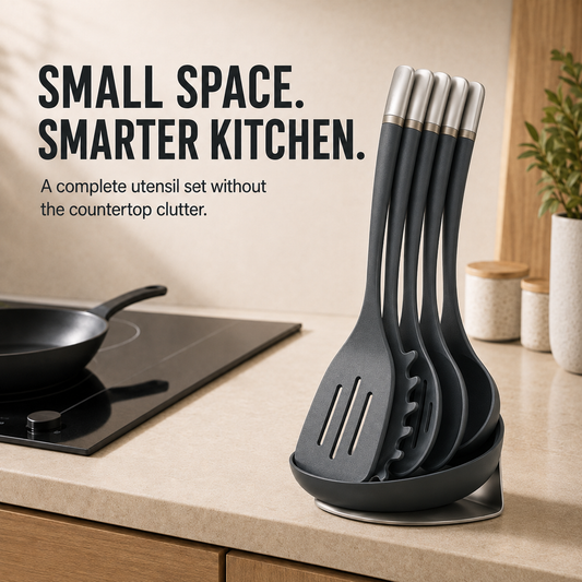 🍳 5-Piece Magnetic Nesting Kitchen Utensil Set with Storage Stand