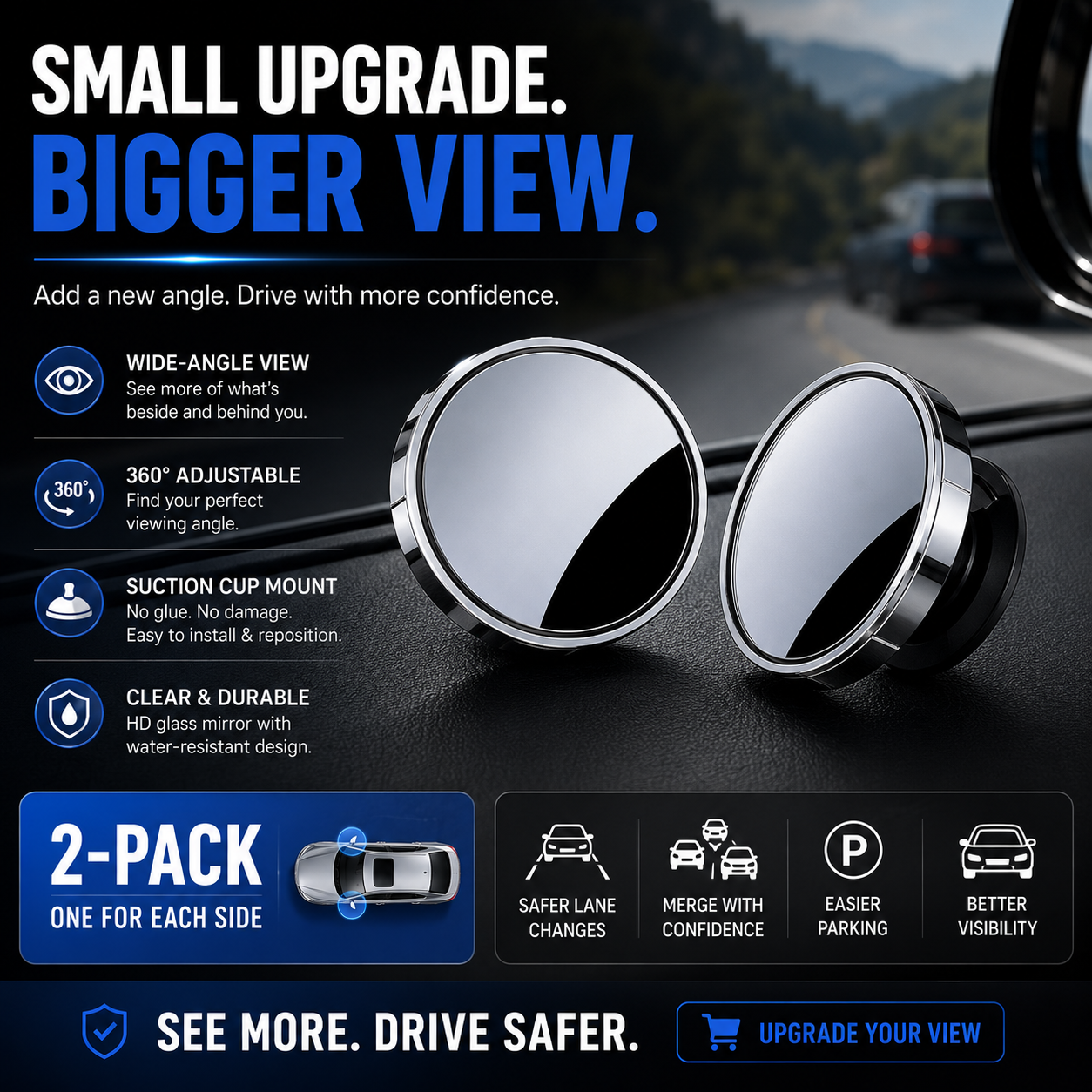 🚗 2-Pack 360° Adjustable Blind Spot Mirrors – Wide-Angle HD Car Side Mirror