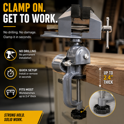 🔧 360° Rotating Bench Vise – Multi-Angle Clamp for DIY & Woodworking