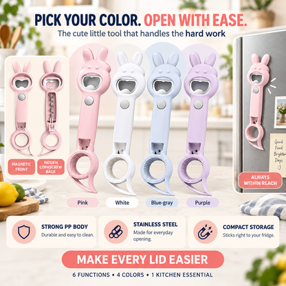 🐰 6-in-1 Magnetic Rabbit Opener – Jar, Bottle, Can & Wine Opening Tool