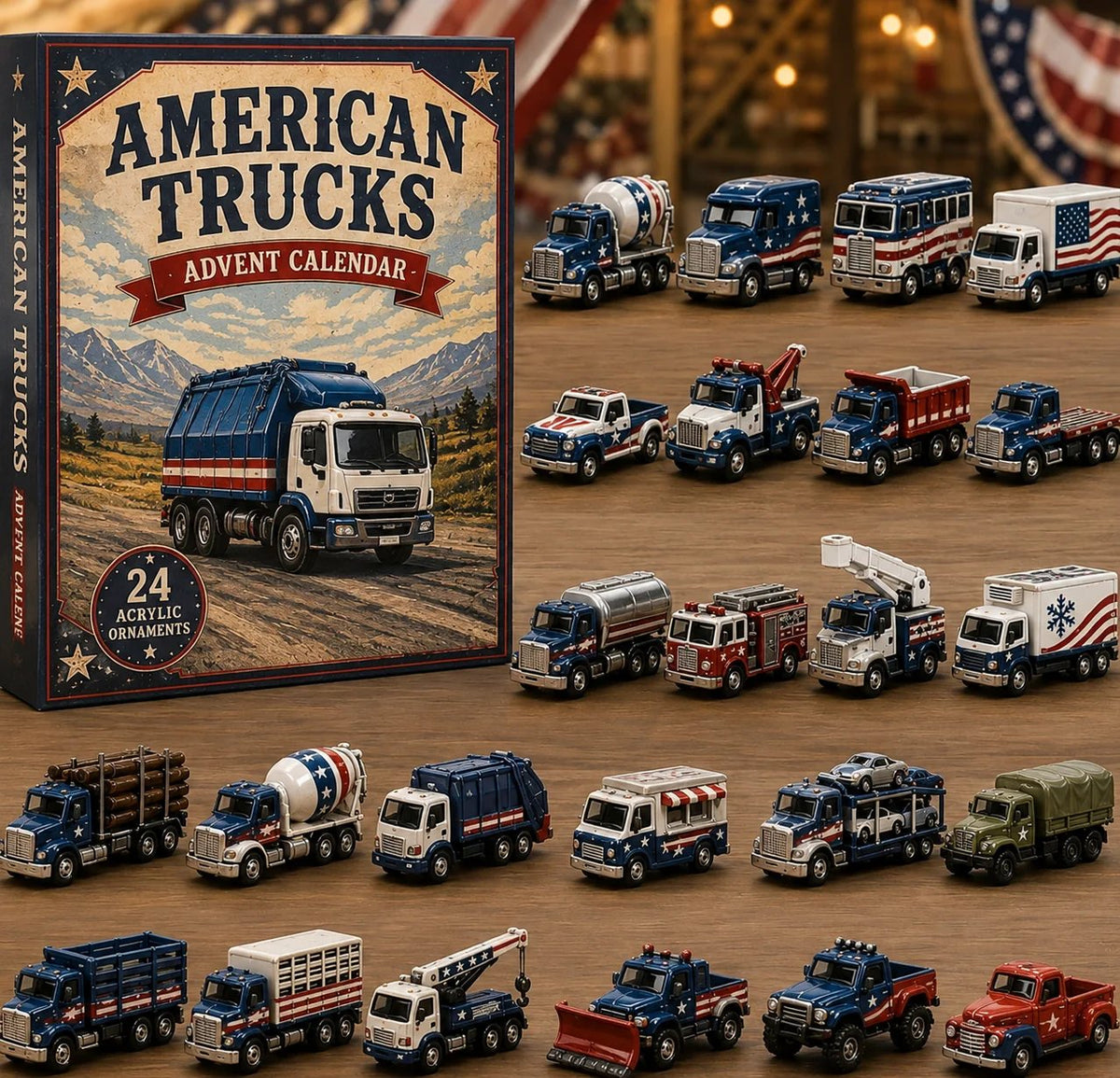 🔥HOT SALE 49% OFF🚚American Trucks Advent Calendar 2026 – 24 Days of Collectible Mini Truck Surprises, Acrylic Charms Blind Box