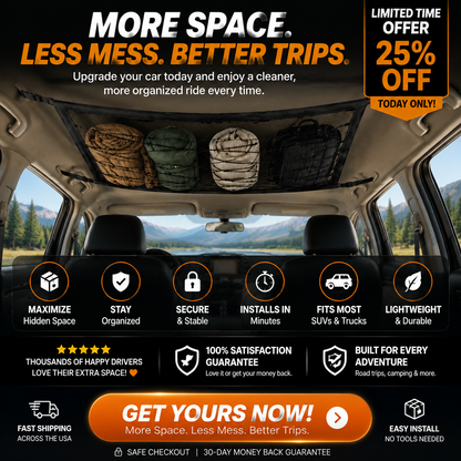 🚗 Car Ceiling Cargo Net | Hidden Roof Storage Organizer