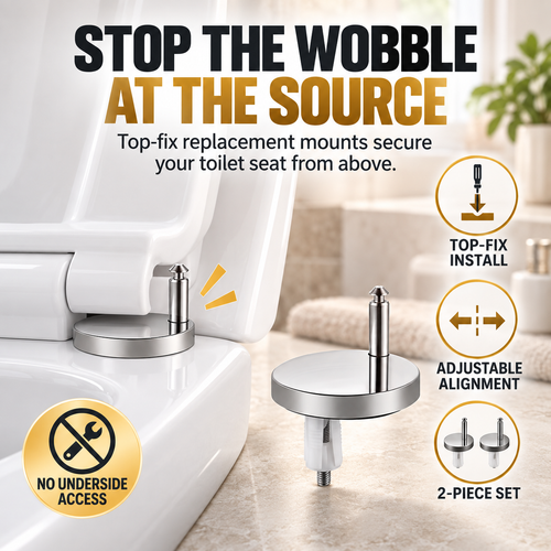 🔩 2-Pack Top-Fix Toilet Seat Hinge Bolts – Adjustable Anti-Wobble Replacement Kit