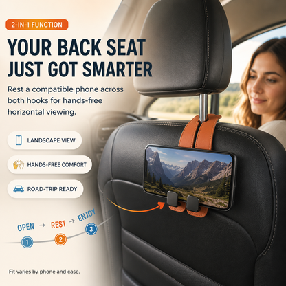 👜🚗Foldable Dual-Hook Car Headrest Organizer & Phone Holder