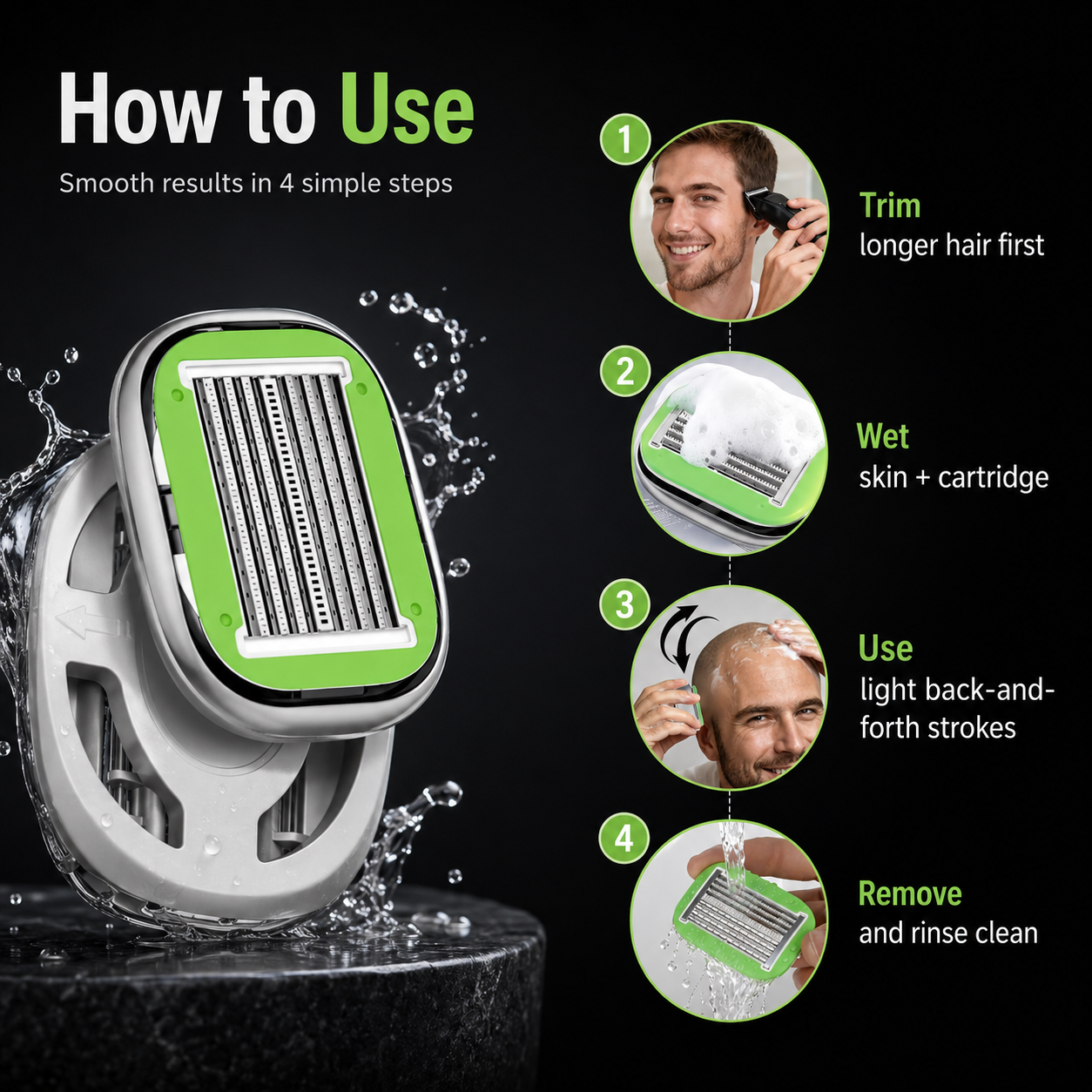 Dual-Direction 8-Blade Head Shaver Replacement Cartridge – Fast & Smooth Wet Shaving for Scalp and Body