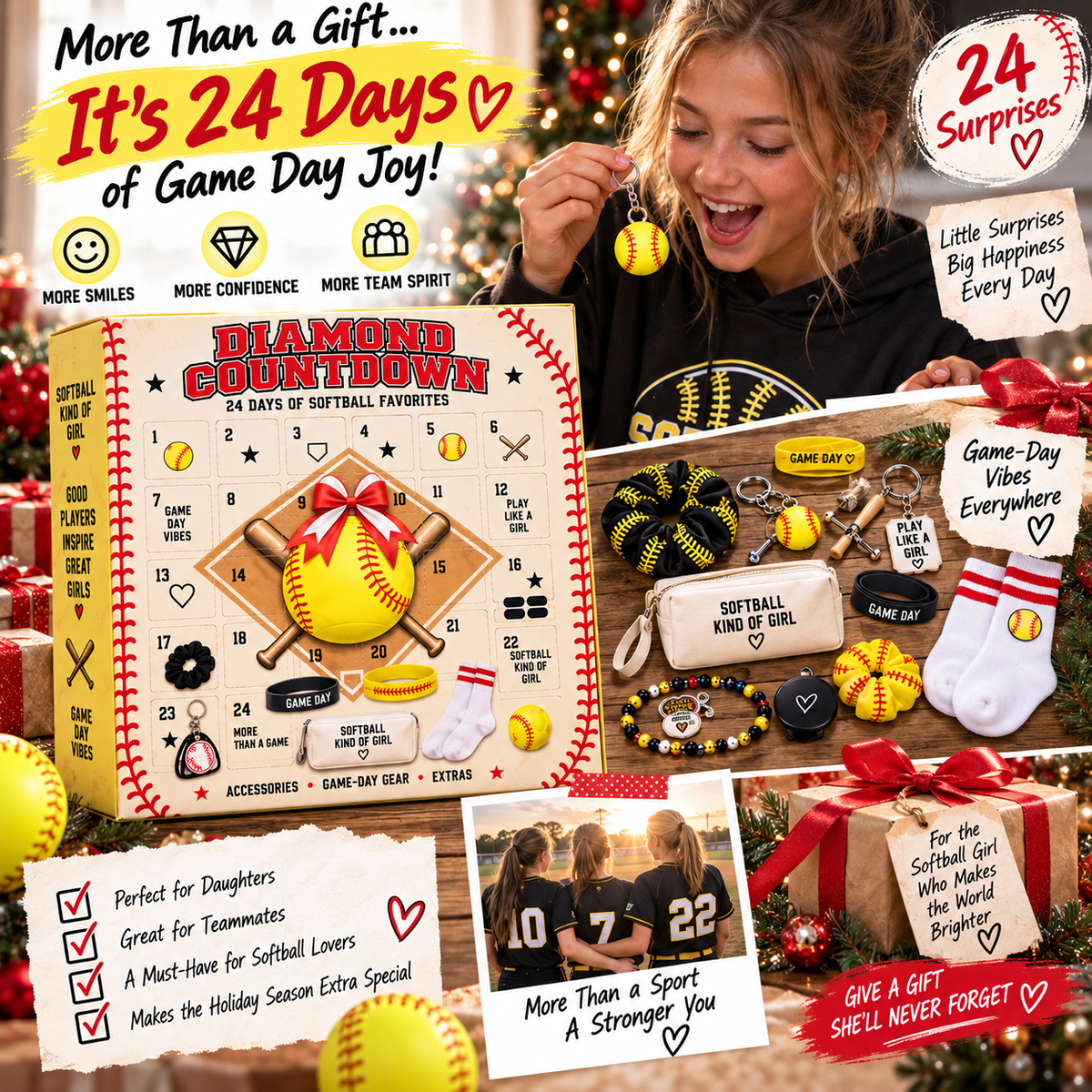 🥎 2026 Softball Girls Advent Calendar – 24 Days of Game-Day Surprises 🎁