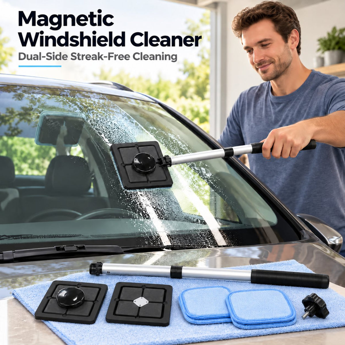 🔥Dual Magnetic Car Windshield Cleaner | Streak-Free Auto Glass Cleaning Kit
