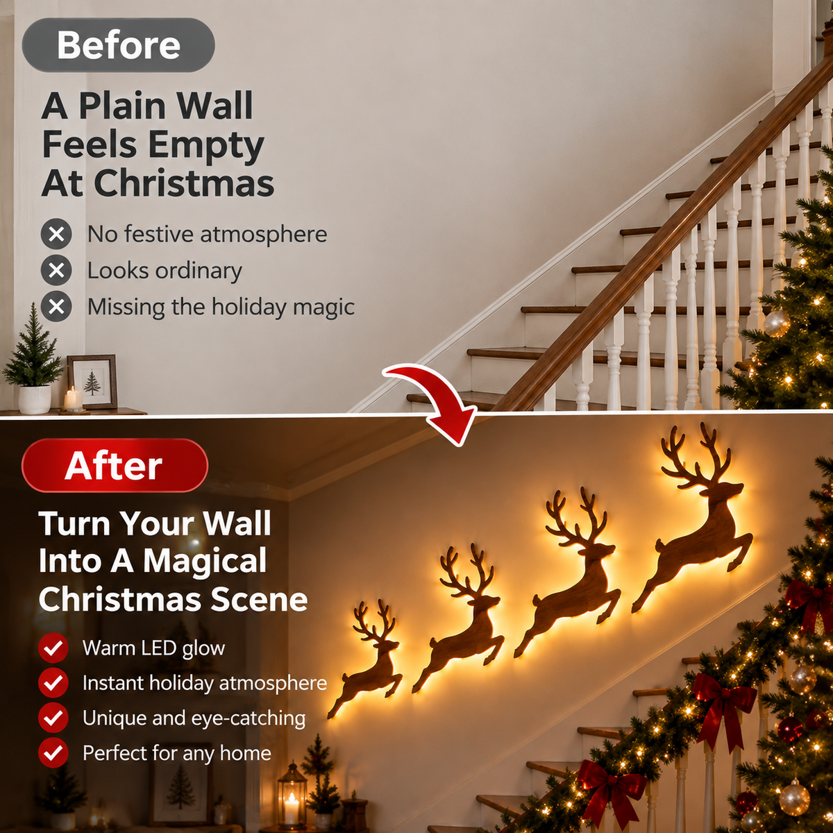🎄 LED Christmas Reindeer Wall Lights – Magical Holiday Deer Decoration For A Cozy Christmas Home