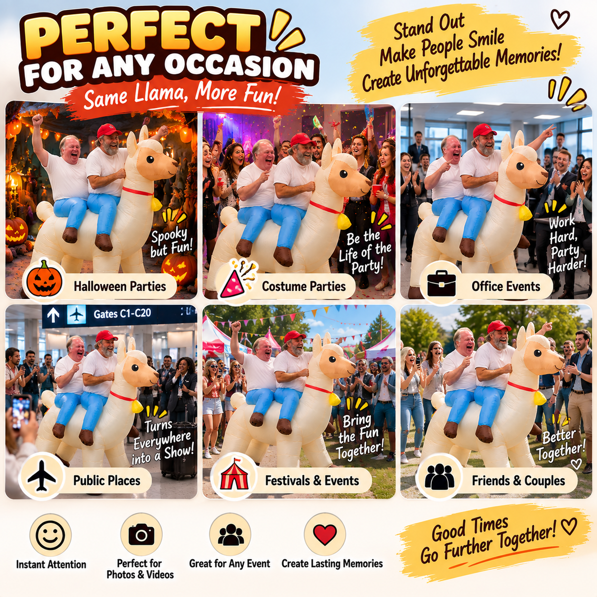 😂 2026 2-Person Inflatable Llama Costume – Hilarious Double Rider Party Outfit