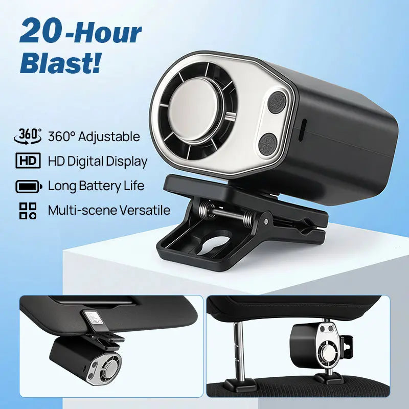 2026 Car Clip On Fan with LED Display
