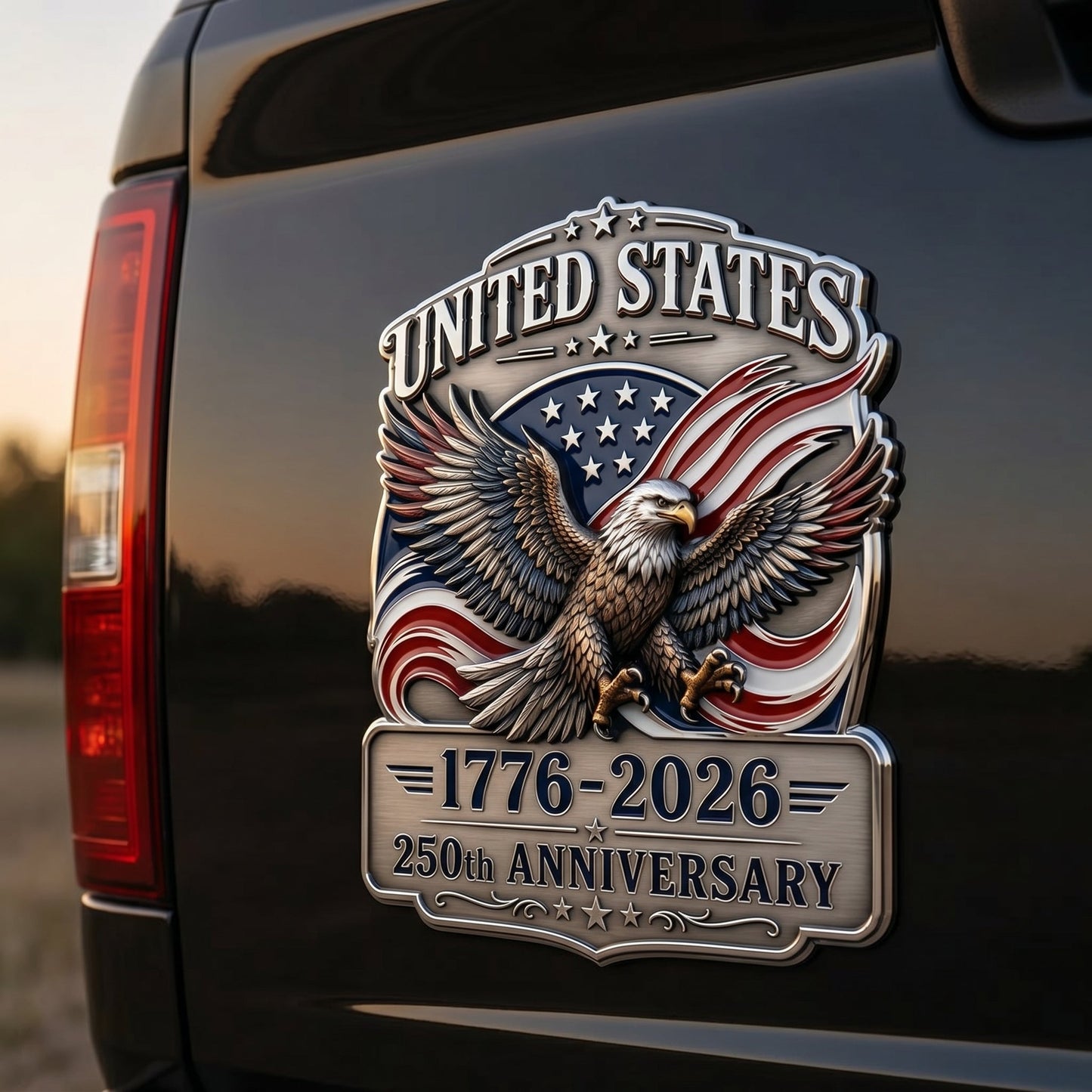 🦅250th Anniversary Metal Flag Emblem – Timeless Patriotism for Your Ride