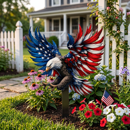 🦅 2D American Flag Eagle Metal Yard Stake