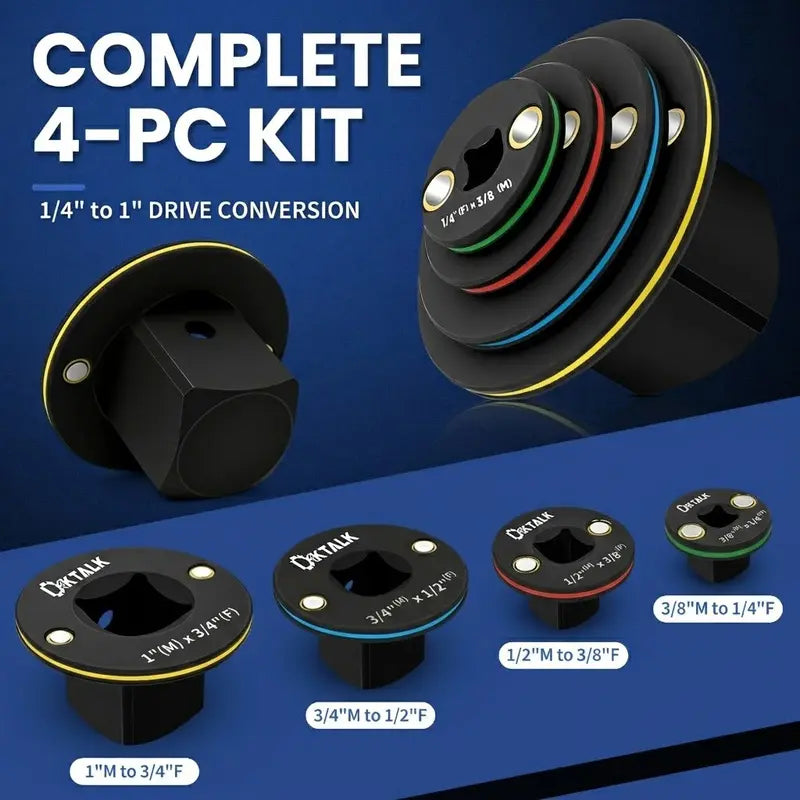 🔧 4PC Magnetic Low-Profile Impact Socket Adapter Set – Stubby Drive Reducers for Tight Spaces, 1/4"–1"