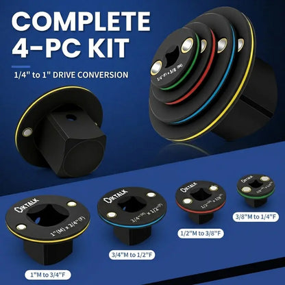 🔧 4PC Magnetic Low-Profile Impact Socket Adapter Set – Stubby Drive Reducers for Tight Spaces, 1/4"–1"