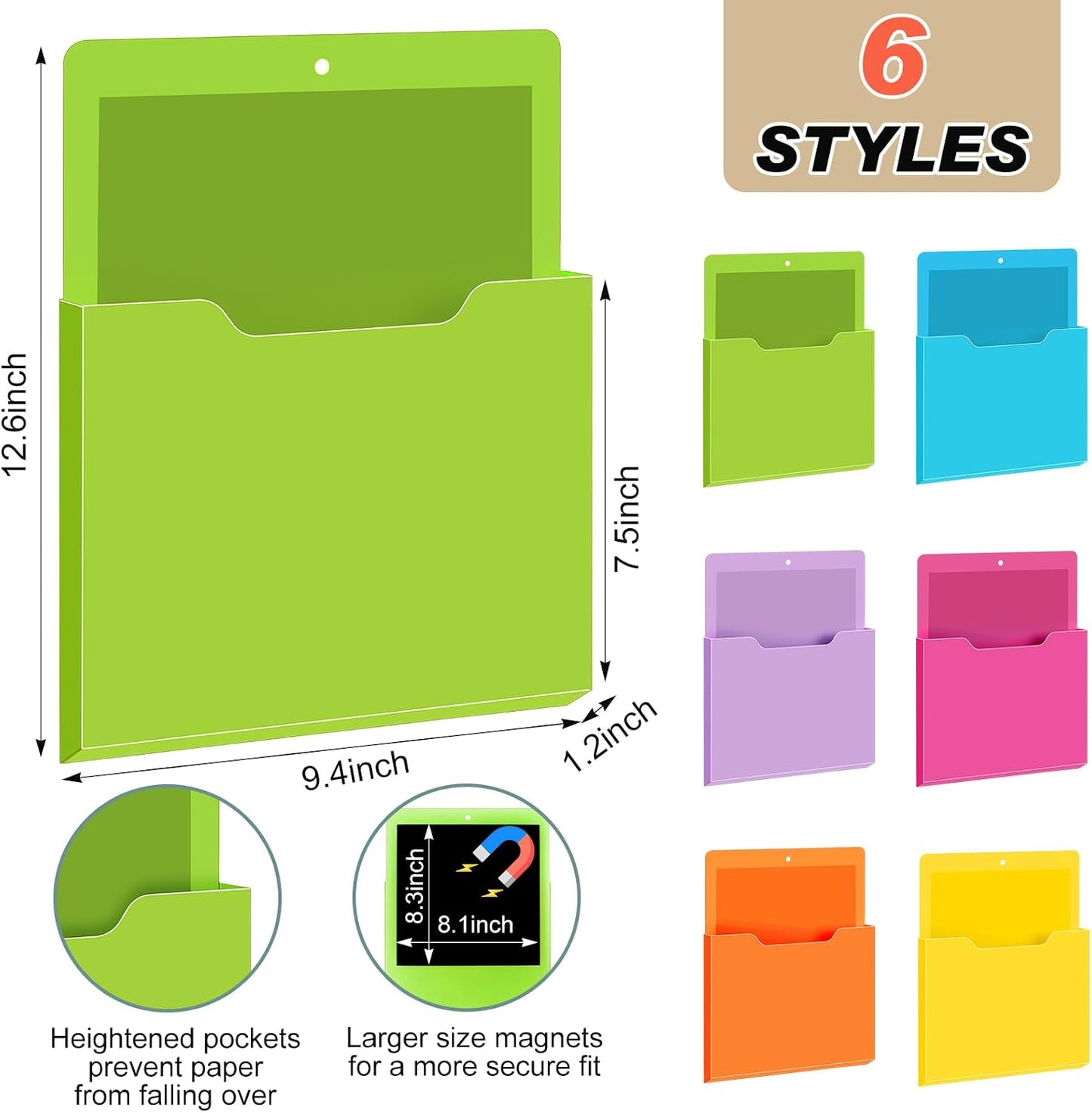 3Pcs Magnetic Wall File Organizer Magnetic Wall File Holder Refrigerator Magazine Holder for Mail Letters Paper(Bright Color,Vertical-large)