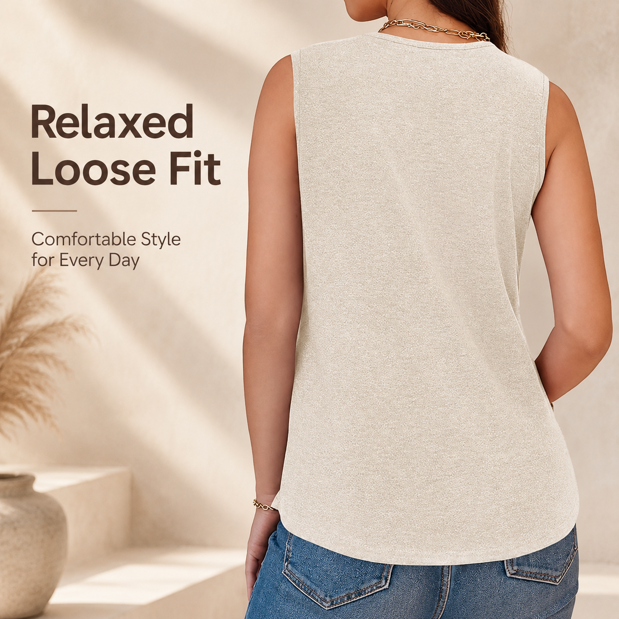 Women V Neck Tank Tops Dressy Casual Summer Loose Fit Sleeveless Shirts Blouse