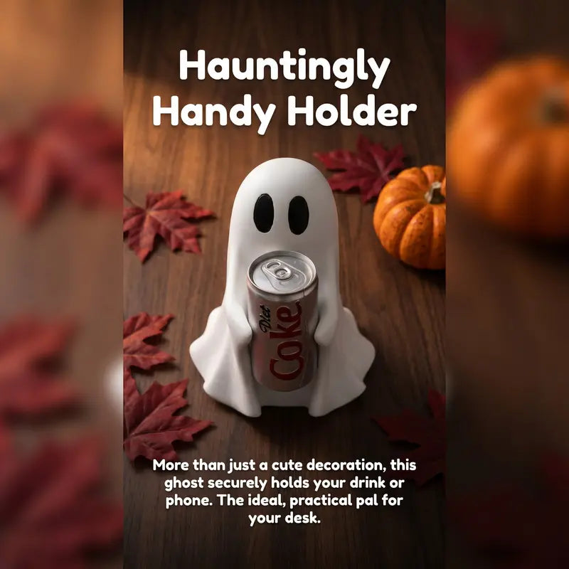 👻 Halloween Ghost Drink Holder – Cute Resin Ghost Decor for Drinks, Desk & Party Decorations