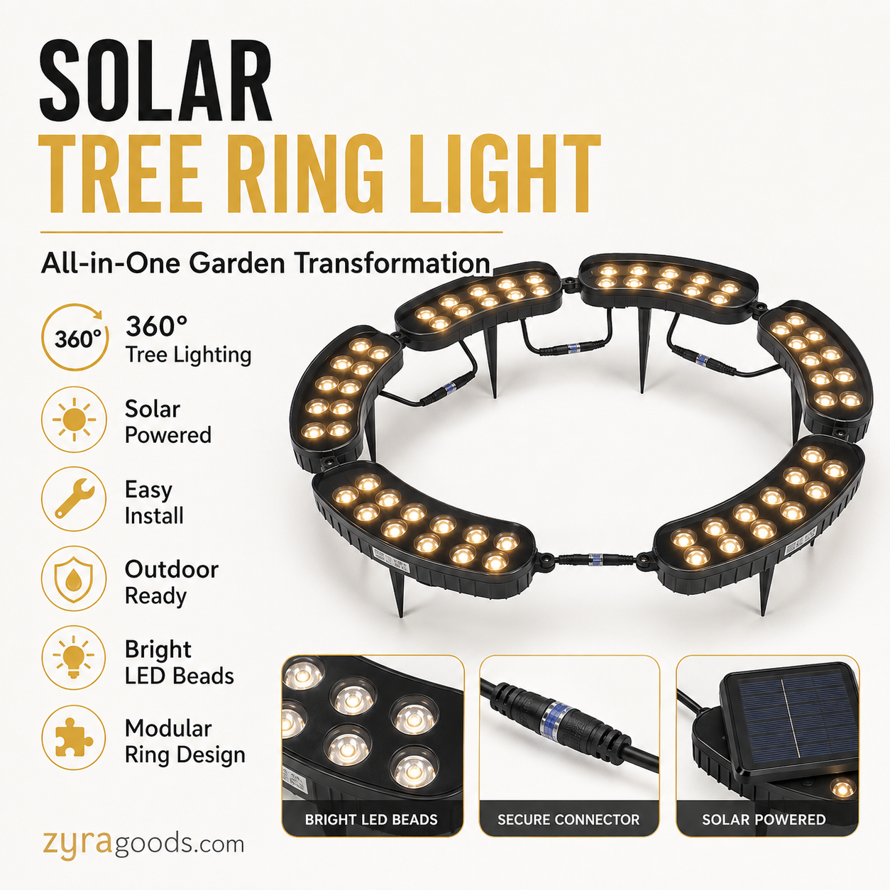 🌳💡 Ring-Shaped Solar Tree Lights – Weatherproof Outdoor Spotlights Ideal for Trees, Pillars, and Gardens