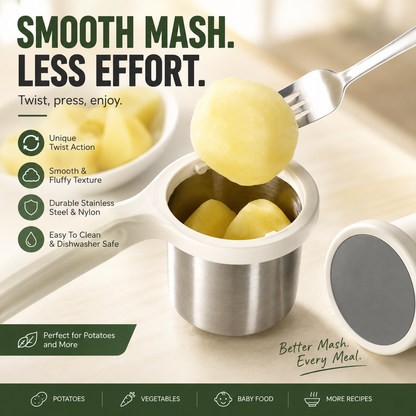 🥔 Twist-Action Stainless Steel Potato Ricer – Easy Fluffy Mash Maker