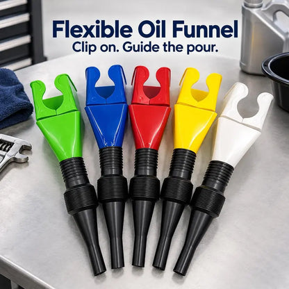 🛢️ Clip-On Flexible Oil Funnel — Reach Awkward Fill Openings with Less Mess
