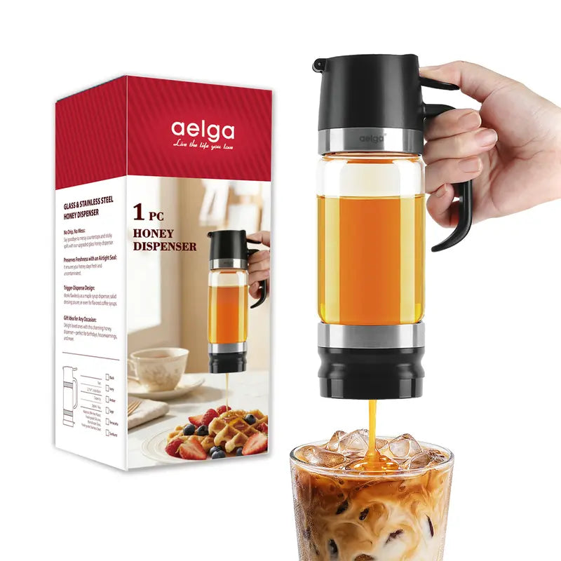 🍯 12 oz No-Drip Honey & Syrup Dispenser with Base – One-Hand Press-to-Pour Server