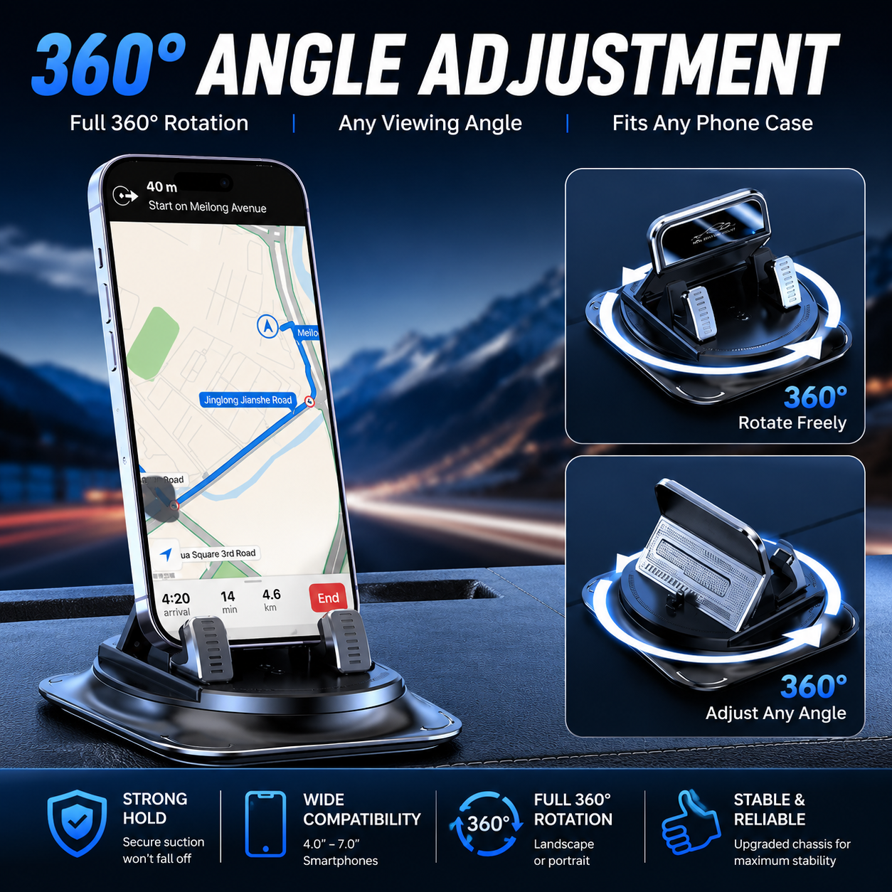 【FathersDayGift】360° Car Phone Holder | Dashboard Suction Cup Mount for iPhone & Android