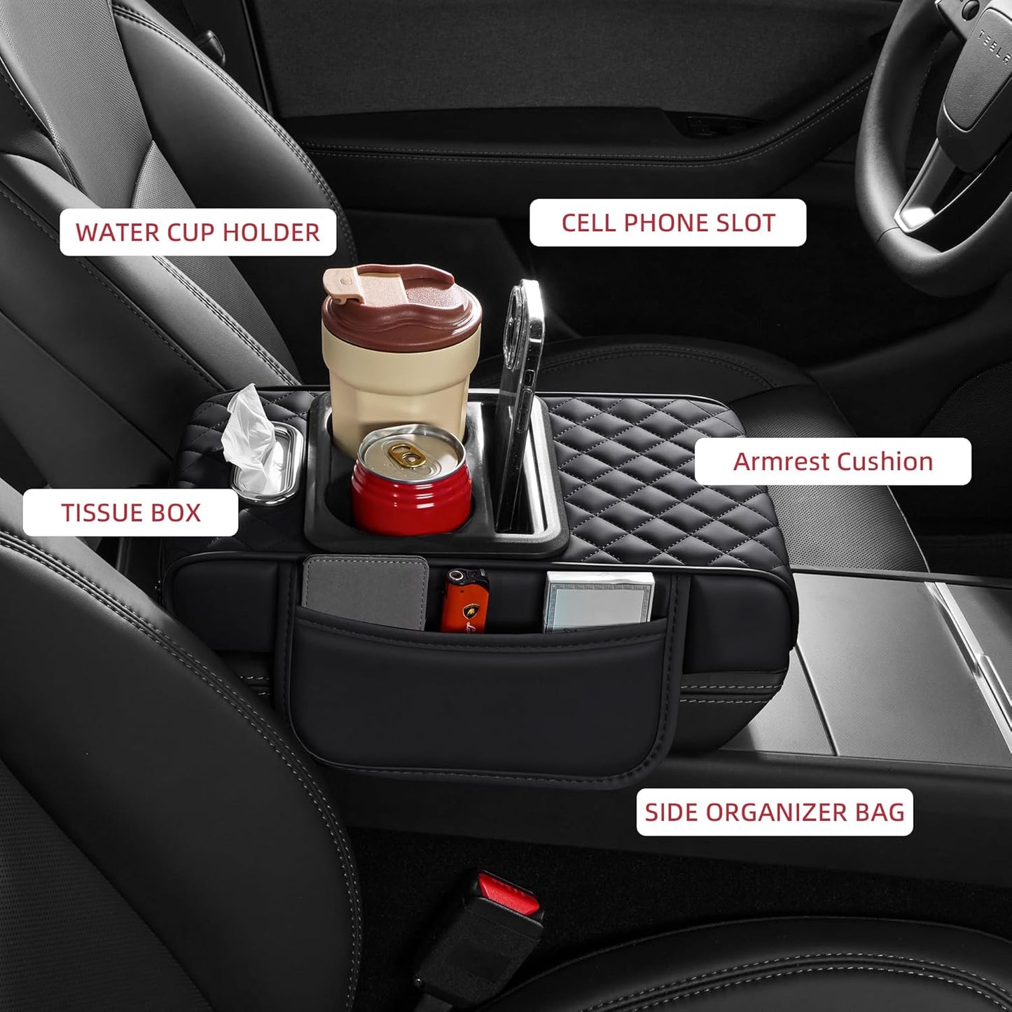 Car Center Console Armrest Organizer | 5-in-1 Storage Cover