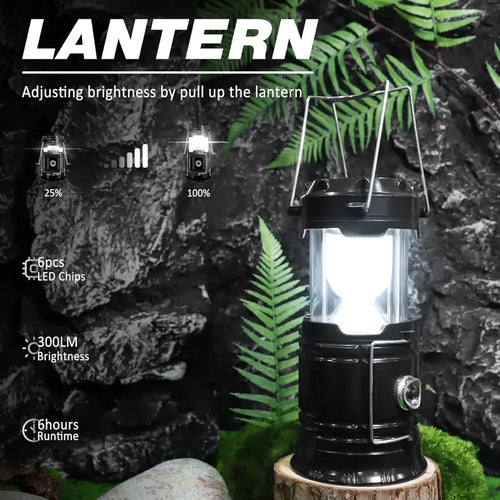 🔦 Solar Camping Lantern | Rechargeable LED Emergency Light with Flashlight & Power Bank