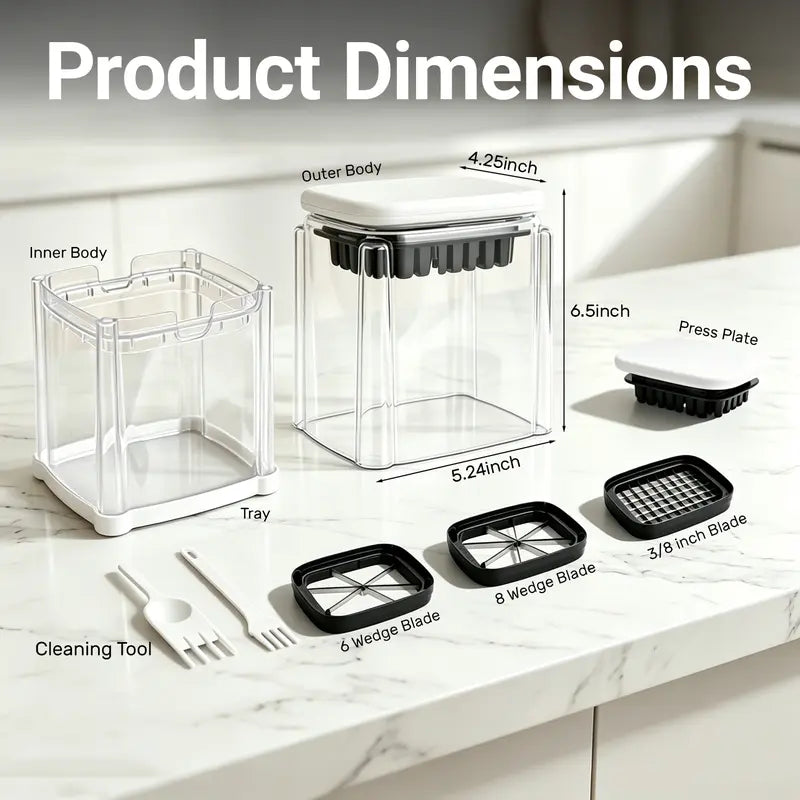 Fingersafe French Fry Cutter - Air Fryer Compatible, Compact Kitchen Utensils, Detachable Interchangeable Blade Potato Slicer, Smooth Mandoline Slicer, Rustproof Easy-Clean Vegetable Cutter for Home Use, Reduces Prep Time,sohochic