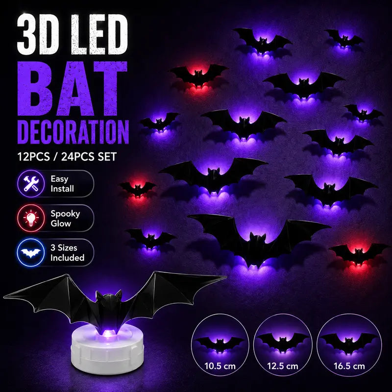 🦇 3D LED Bat Wall Decorations – Create a Spooky Halloween Glow in Seconds!