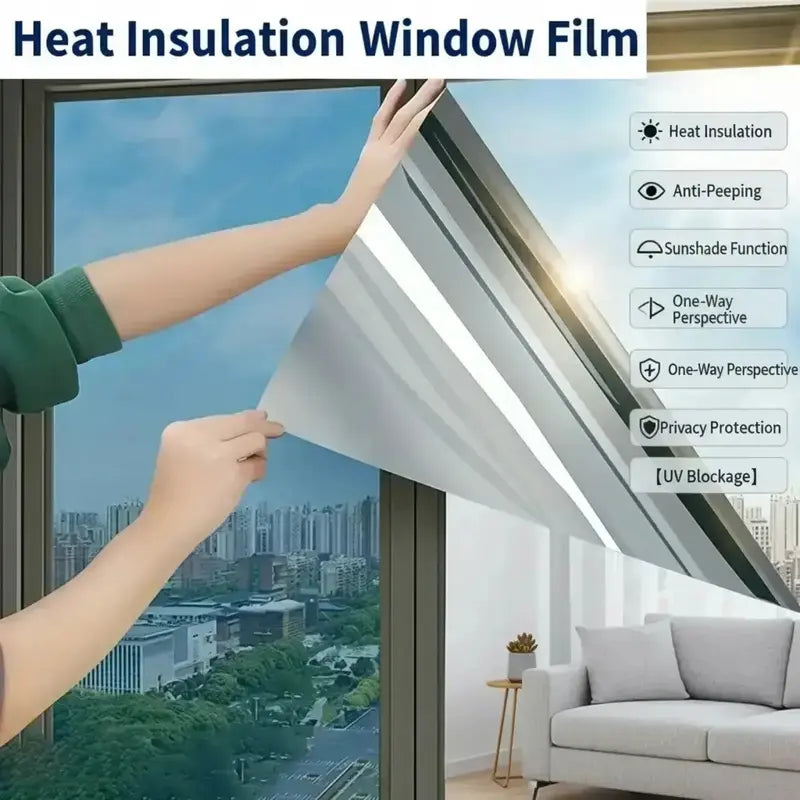 One-Way Privacy Window Film – Heat & UV Blocking Static Cling Glass Cover