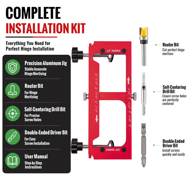 🔧 Adjustable Aluminum Door Hinge Jig Kit – Precision Mortising Template for 2.5"–5" Hinges