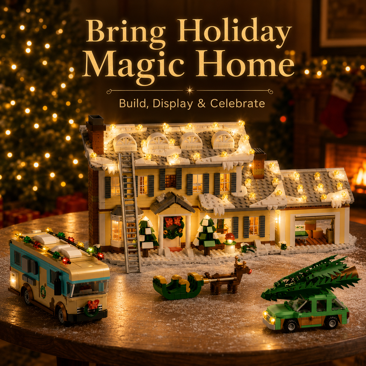 🎄 1998 PCS Winter Holiday Village Building Set with LED Lights & Vehicles ✨