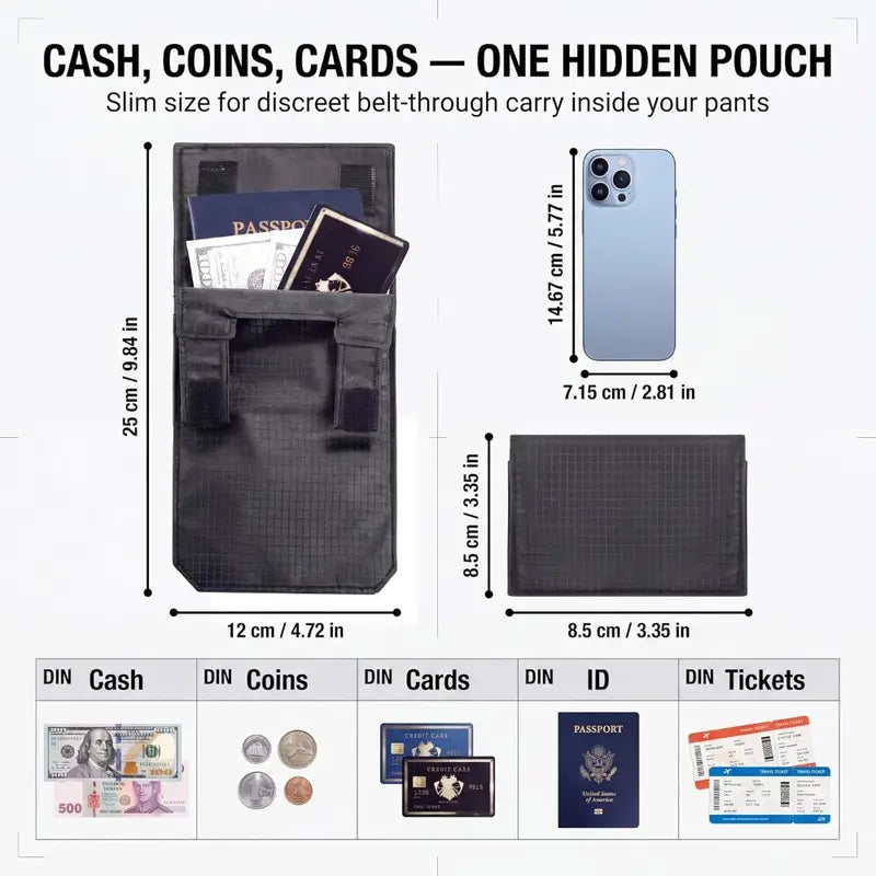 ✈️ Hidden Anti-Theft Passport Pouch – Slim Travel Security Belt Wallet for Cash, Cards & Documents
