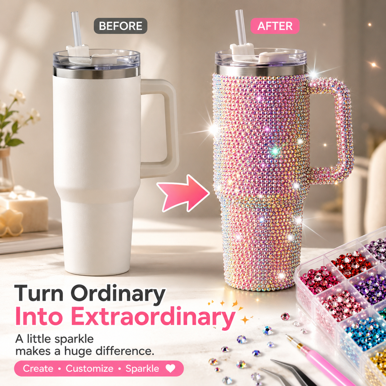 32000PCS Rhinestone Bedazzling Kit – 24 Colors Sparkling Gems for Tumblers, Shoes, Phone Cases & DIY Crafts