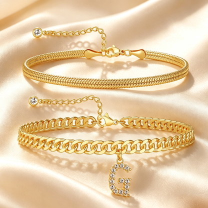 Personalized Initial Anklet – 14K Gold-Plated Waterproof Stackable Letter Charm