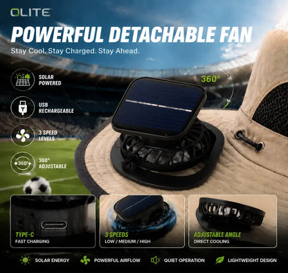 Solar Powered Cooling Fan Hat | Wide Brim Sun Protection Hat for Fishing, Hiking & Outdoor Work