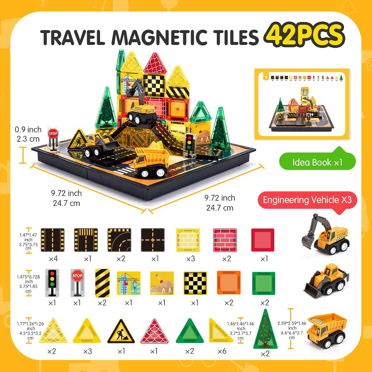 🚧 Construction Truck Magnetic Tile Playset – Build, Drive & Create Your Own Adventure