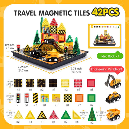 🚧 Construction Truck Magnetic Tile Playset – Build, Drive & Create Your Own Adventure