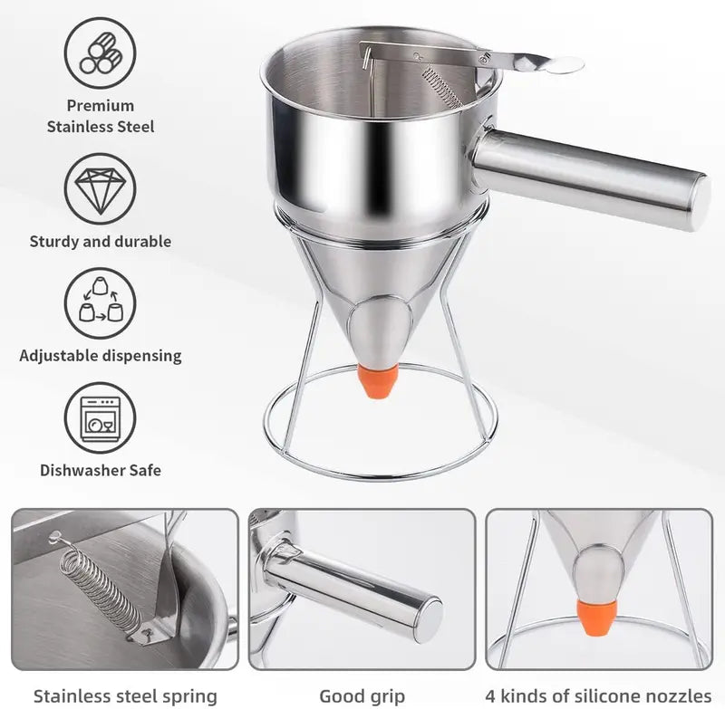 🥞 Easy-Squeeze Stainless Steel Batter Dispenser – Perfect Portions, Less Mess