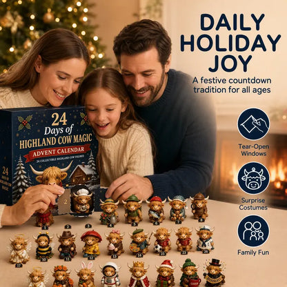 🎄 24-Day Highland Cow Advent Calendar – Christmas Countdown with 24 Collectible Mini Figures