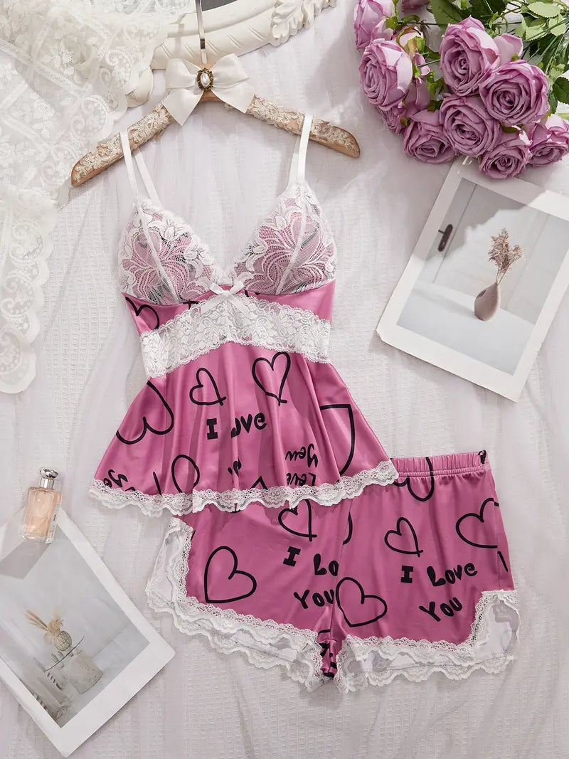 🎃 Halloween Pumpkin Lace Pajama Set | 2-Piece Sleepwear