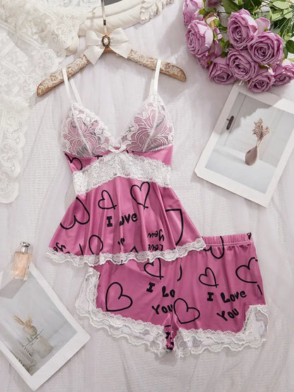 🎃 Halloween Pumpkin Lace Pajama Set | 2-Piece Sleepwear