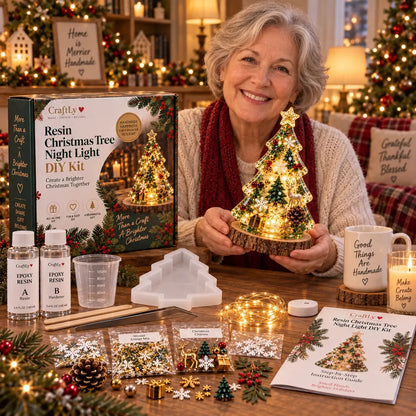 🎄 ✨Beginner-Friendly Resin Christmas Tree Night Light DIY Kit | Complete Kit with Mold, Resin, Fairy Lights & Festive Decorations ✨