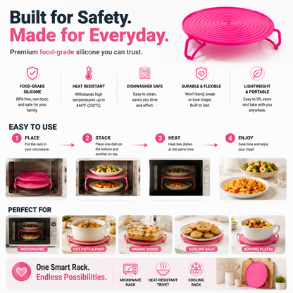 🍽️ 2-in-1 Microwave Rack & Heat-Resistant Trivet – Double Your Microwave Space & Protect Your Table